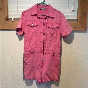 bebe Pink Short-Sleeve Denim Jacket Romper